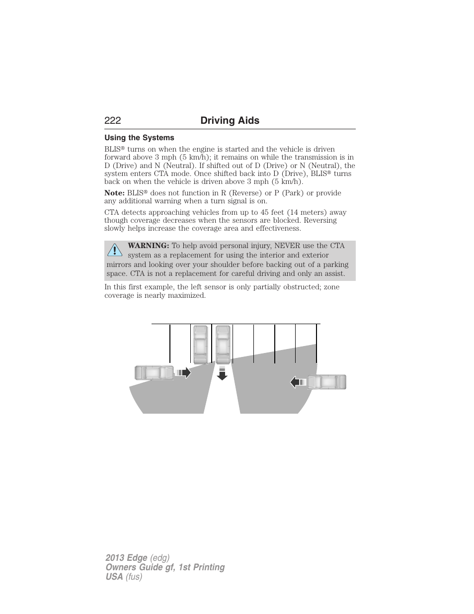 Using the systems, 222 driving aids | FORD 2013 Edge v.1 User Manual | Page 222 / 526