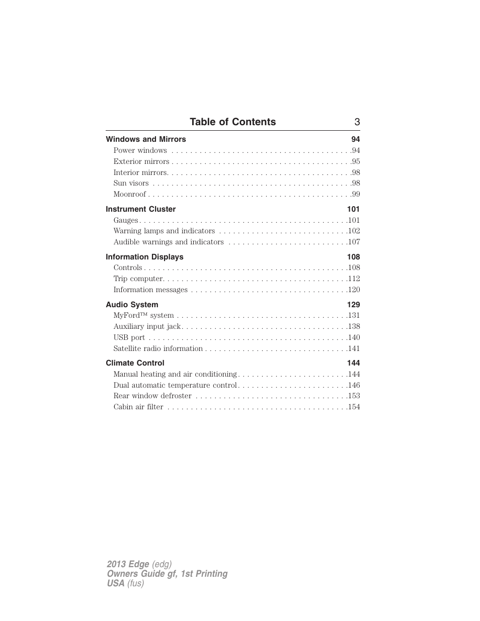 Table of contents 3 | FORD 2013 Edge v.1 User Manual | Page 3 / 526