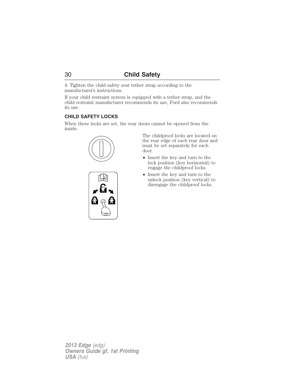 Child safety locks, 30 child safety | FORD 2013 Edge v.1 User Manual | Page 30 / 526