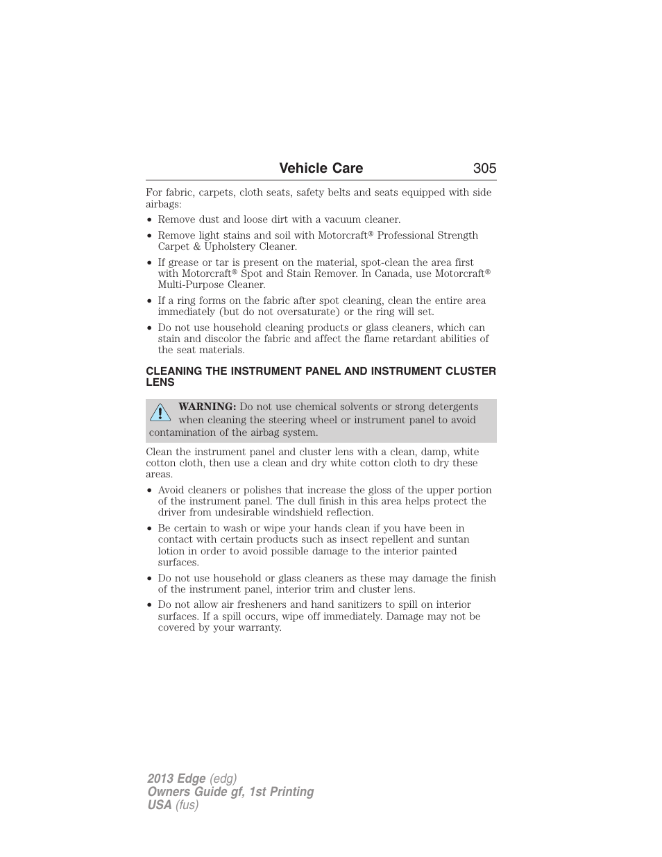 Vehicle care 305 | FORD 2013 Edge v.1 User Manual | Page 305 / 526