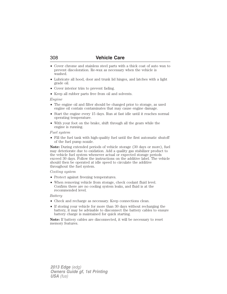 308 vehicle care | FORD 2013 Edge v.1 User Manual | Page 308 / 526