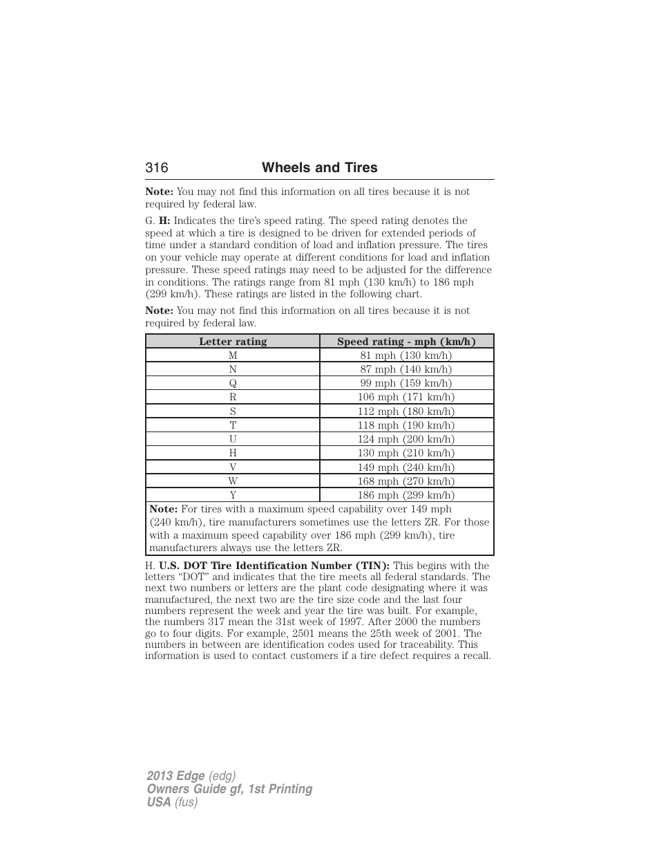 316 wheels and tires | FORD 2013 Edge v.1 User Manual | Page 316 / 526