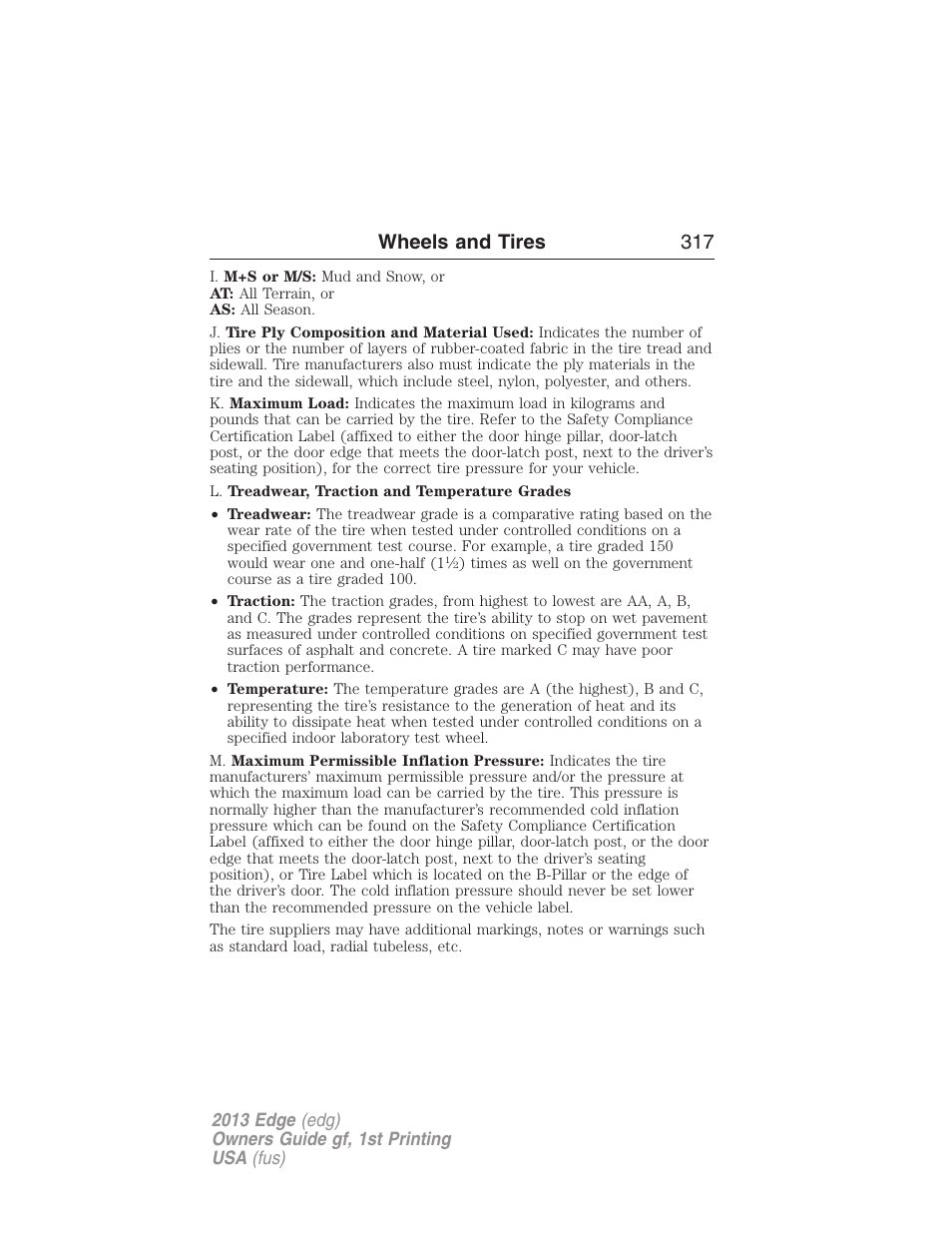 Wheels and tires 317 | FORD 2013 Edge v.1 User Manual | Page 317 / 526