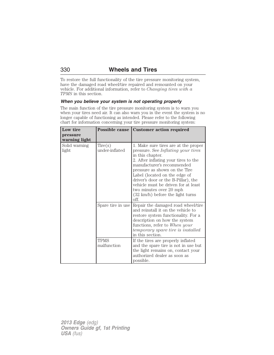 330 wheels and tires | FORD 2013 Edge v.1 User Manual | Page 330 / 526