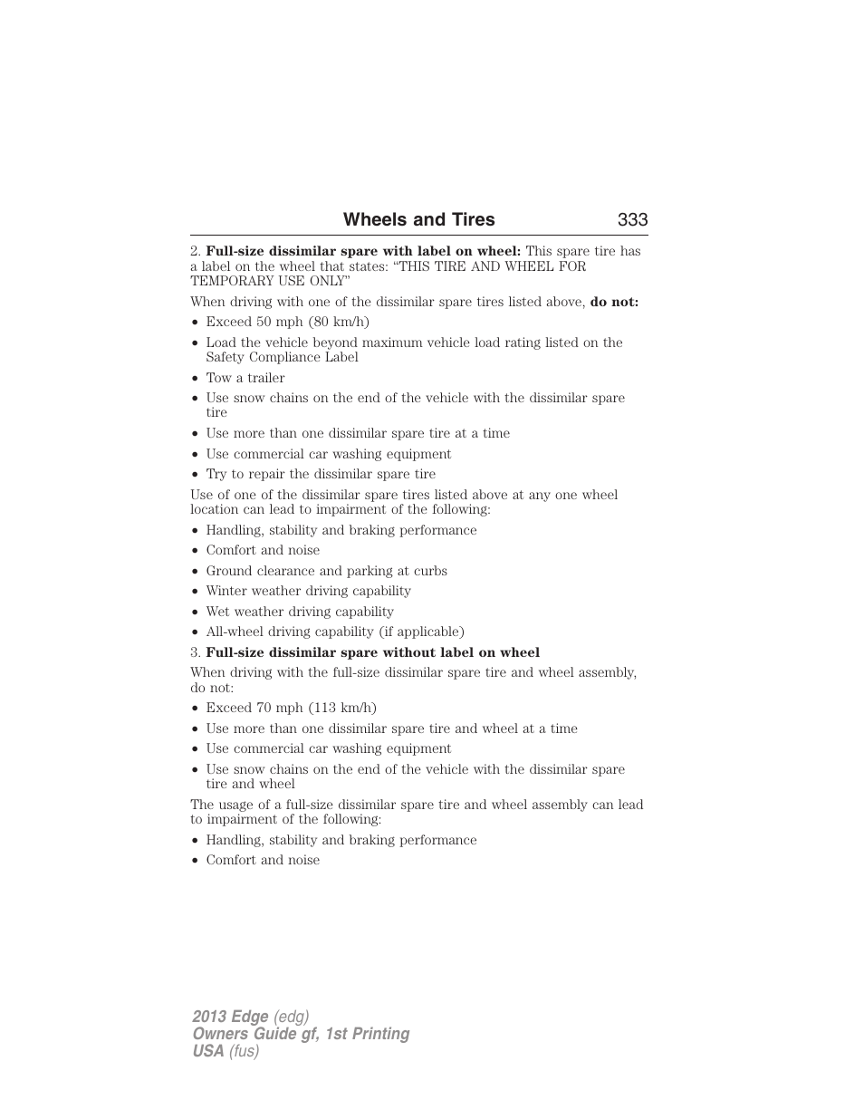 Wheels and tires 333 | FORD 2013 Edge v.1 User Manual | Page 333 / 526