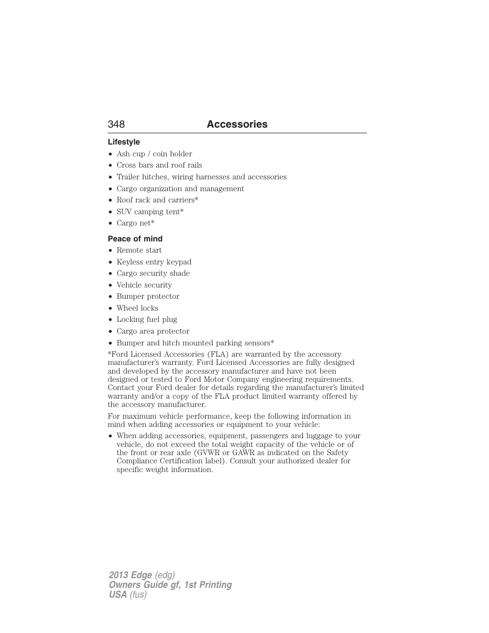 Lifestyle, Peace of mind | FORD 2013 Edge v.1 User Manual | Page 348 / 526