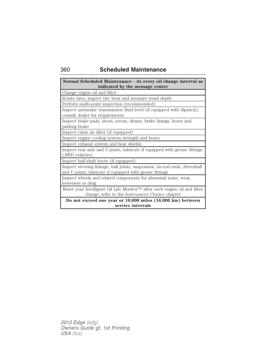 360 scheduled maintenance | FORD 2013 Edge v.1 User Manual | Page 360 / 526