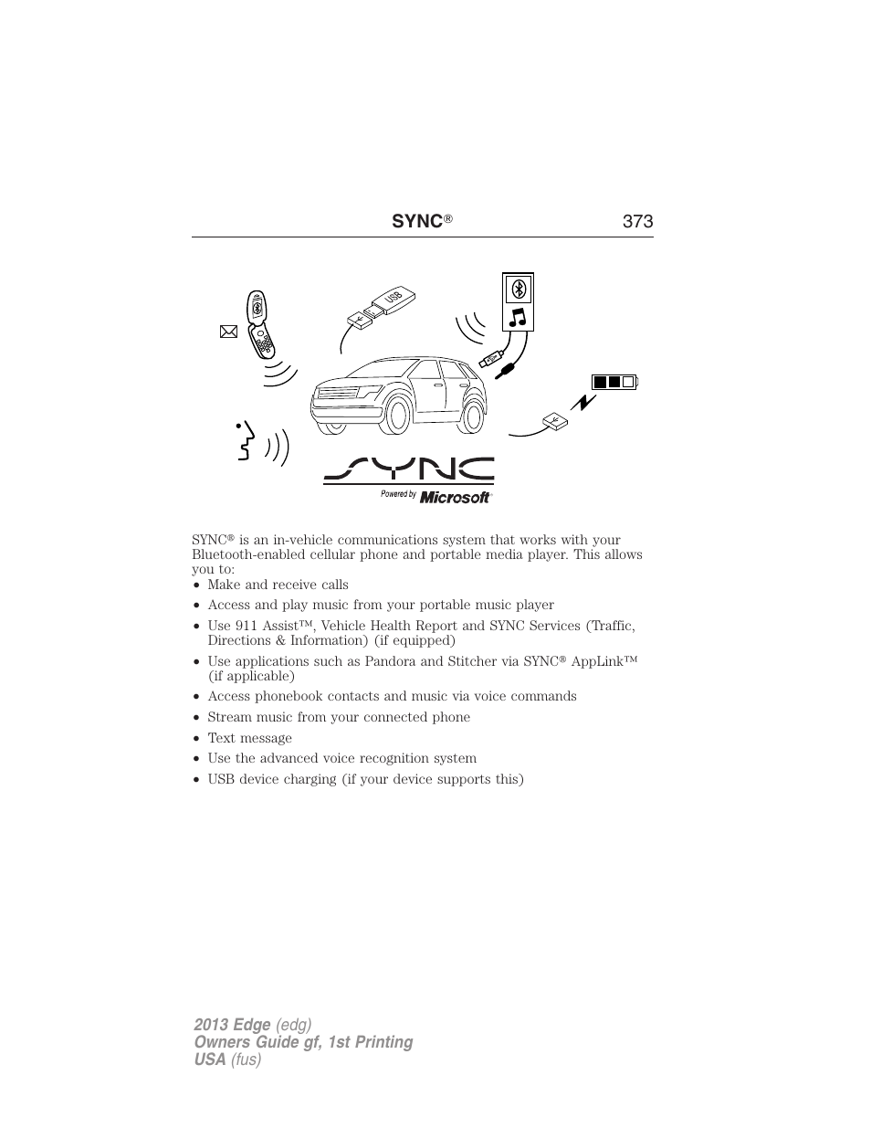 Syncĥ, Sync, Sync ா 373 | FORD 2013 Edge v.1 User Manual | Page 373 / 526