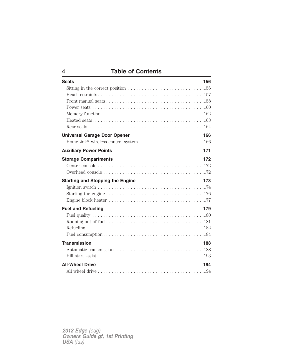 4table of contents | FORD 2013 Edge v.1 User Manual | Page 4 / 526