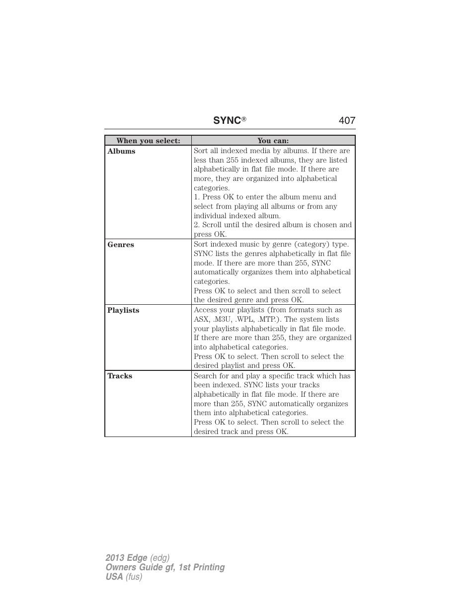 Sync ா 407 | FORD 2013 Edge v.1 User Manual | Page 407 / 526