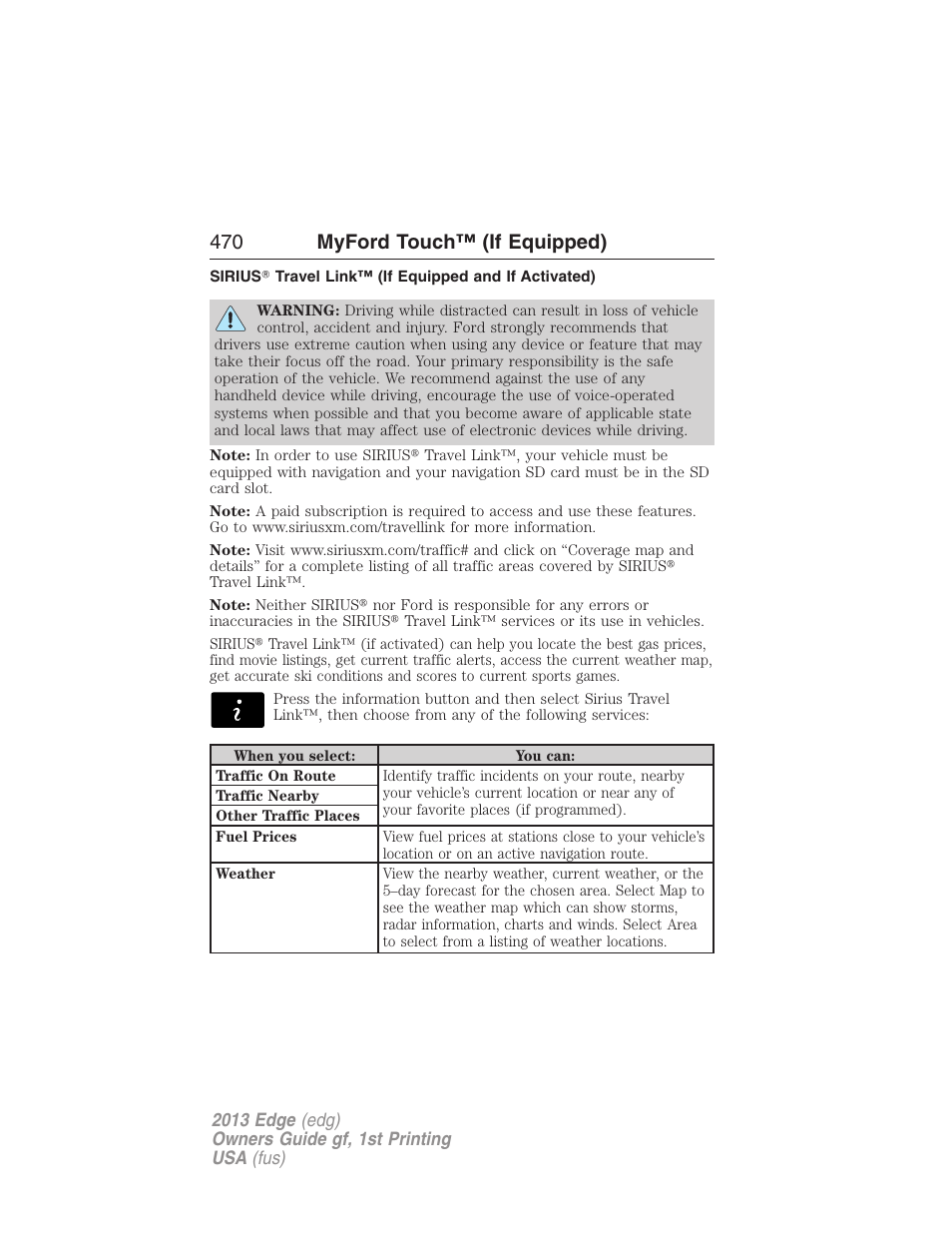 470 myford touch™ (if equipped) | FORD 2013 Edge v.1 User Manual | Page 470 / 526