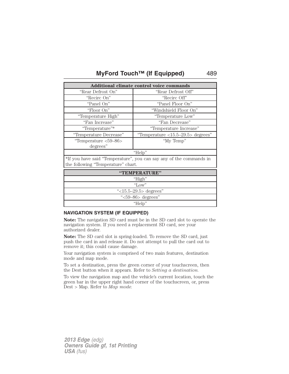 Navigation system (if equipped), Navigation system, Myford touch™ (if equipped) 489 | FORD 2013 Edge v.1 User Manual | Page 489 / 526