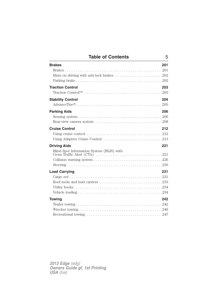 Table of contents 5 | FORD 2013 Edge v.1 User Manual | Page 5 / 526