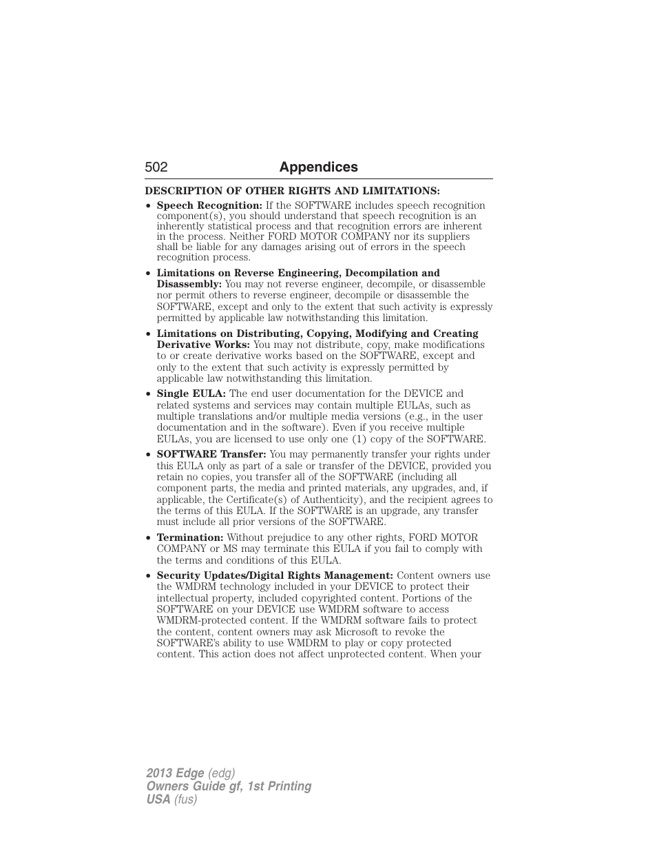 502 appendices | FORD 2013 Edge v.1 User Manual | Page 502 / 526