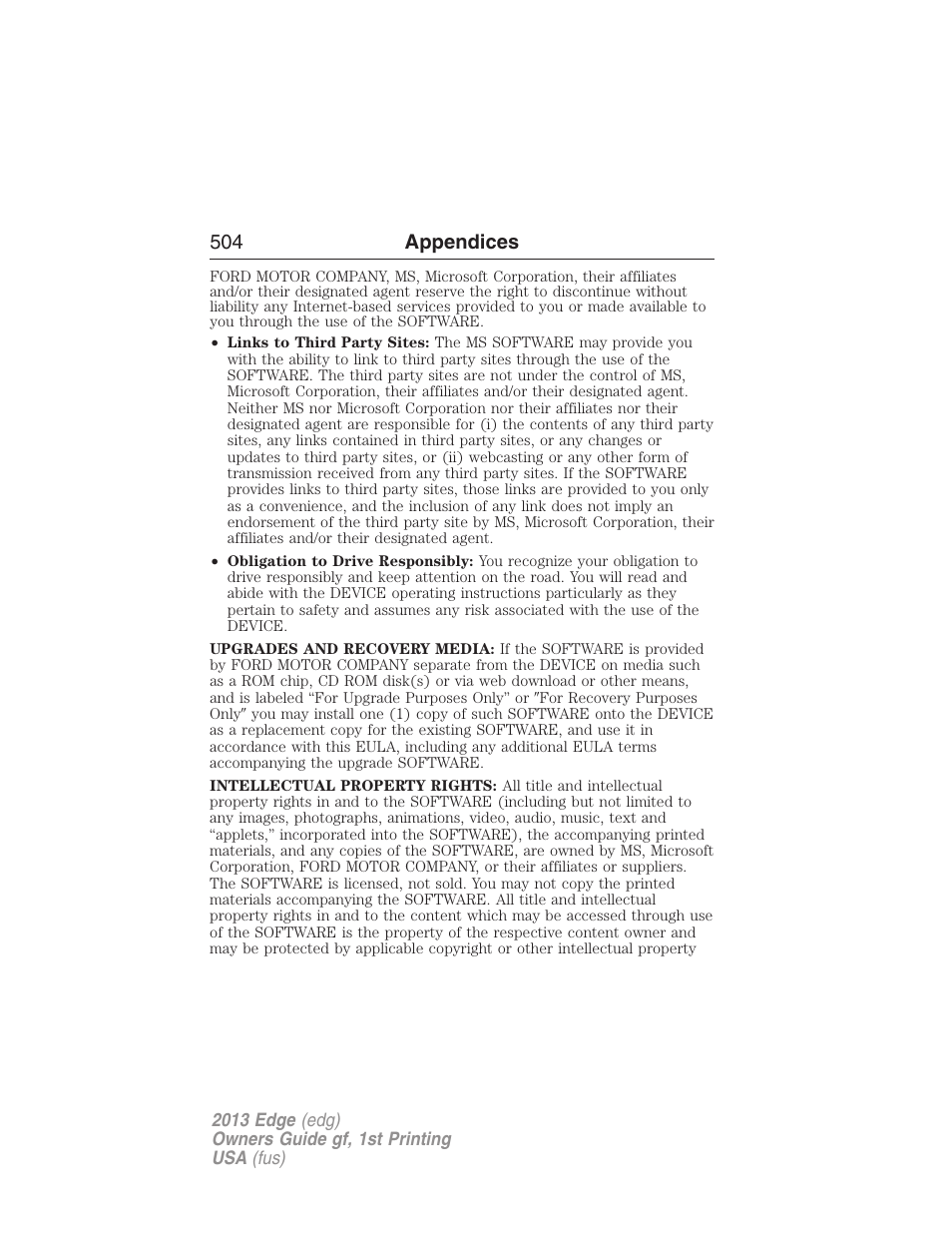 504 appendices | FORD 2013 Edge v.1 User Manual | Page 504 / 526