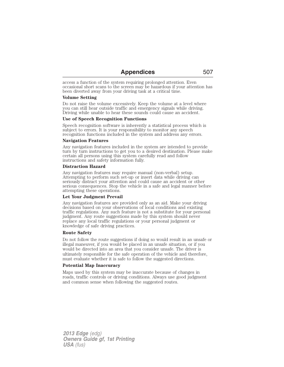 Appendices 507 | FORD 2013 Edge v.1 User Manual | Page 507 / 526