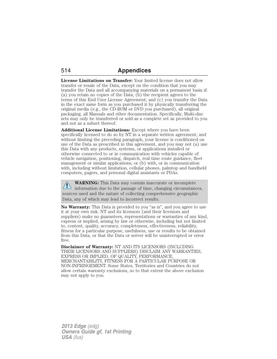 514 appendices | FORD 2013 Edge v.1 User Manual | Page 514 / 526