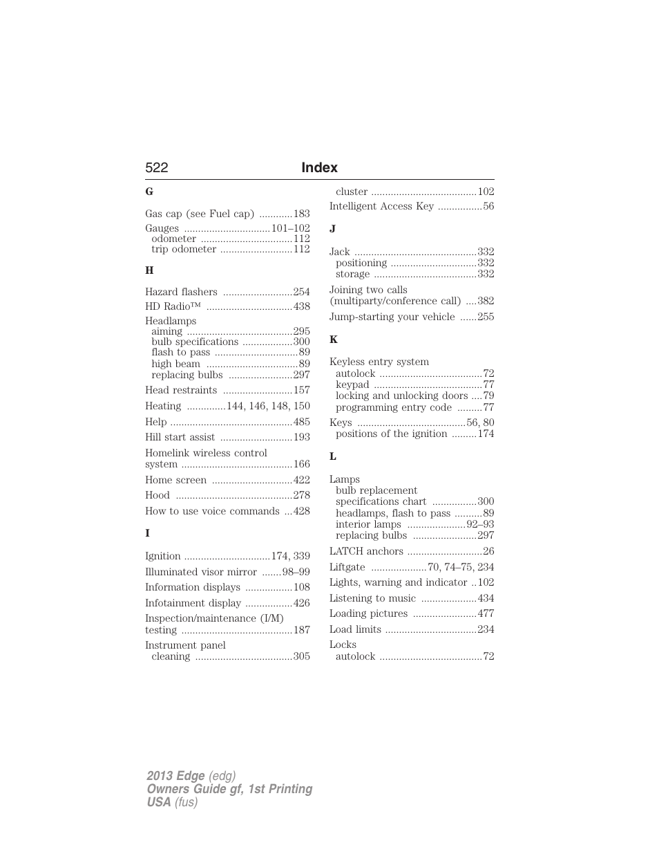 522 index | FORD 2013 Edge v.1 User Manual | Page 522 / 526