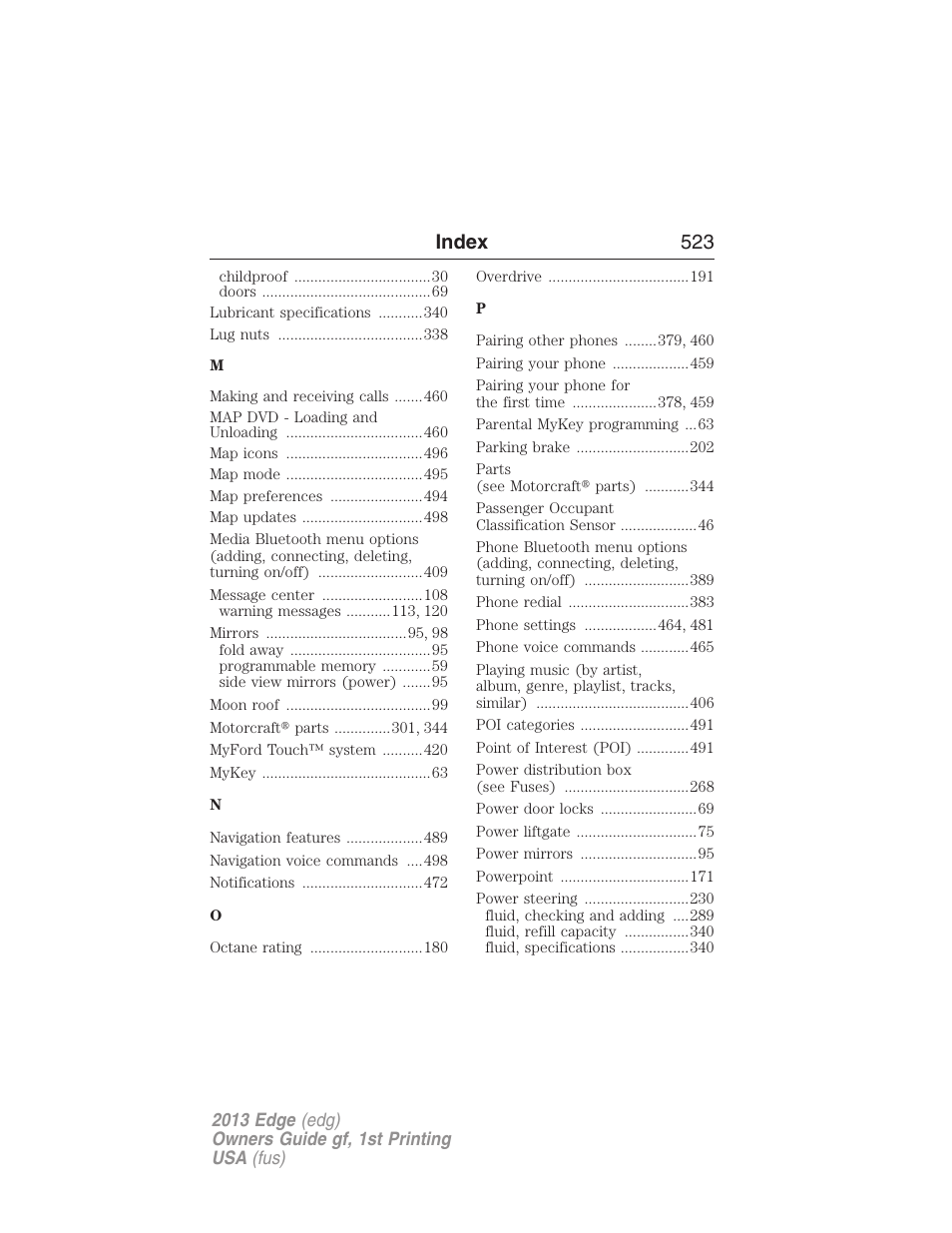 Index 523 | FORD 2013 Edge v.1 User Manual | Page 523 / 526