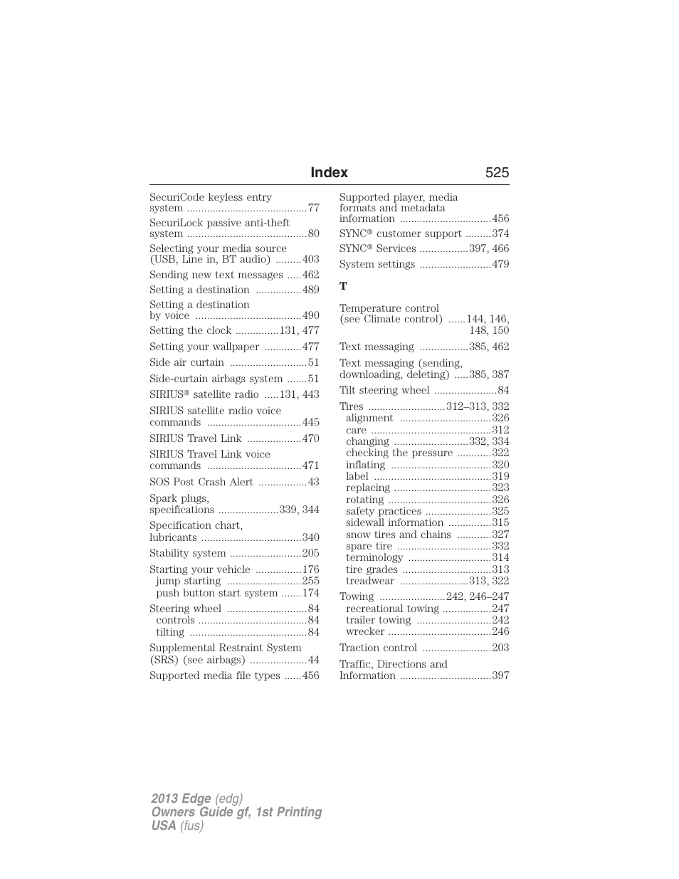 Index 525 | FORD 2013 Edge v.1 User Manual | Page 525 / 526
