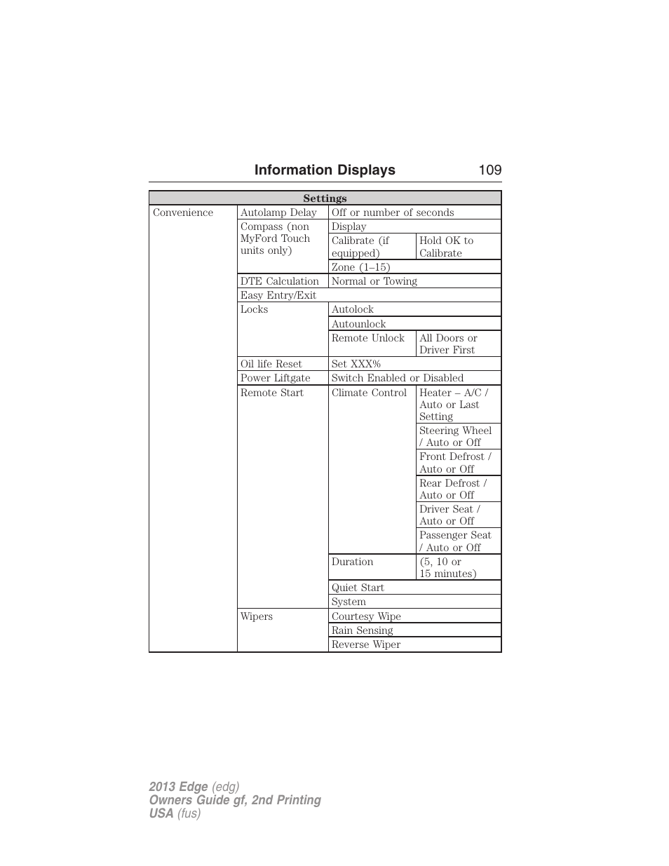 Information displays 109 | FORD 2013 Edge v.2 User Manual | Page 109 / 513