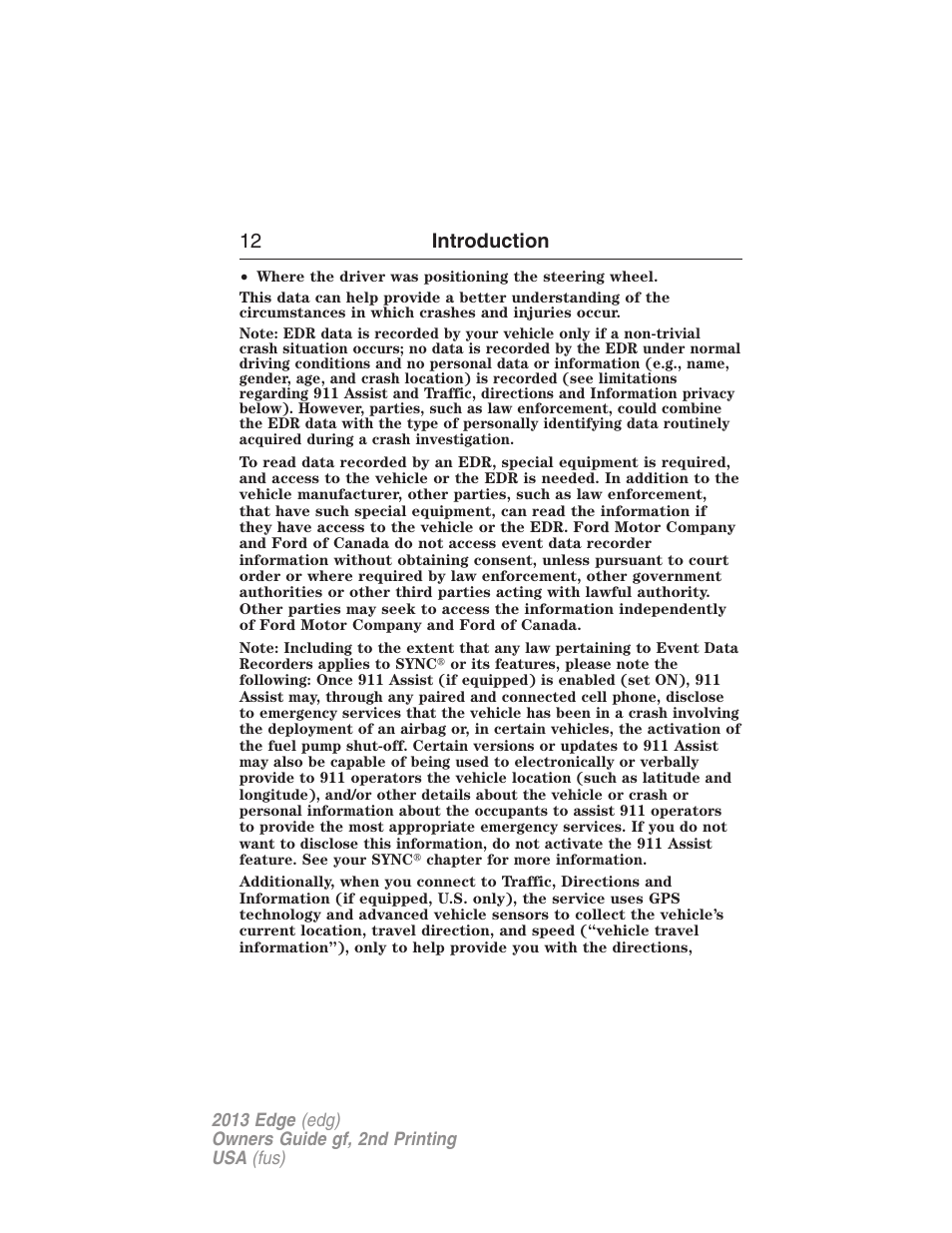 12 introduction | FORD 2013 Edge v.2 User Manual | Page 12 / 513
