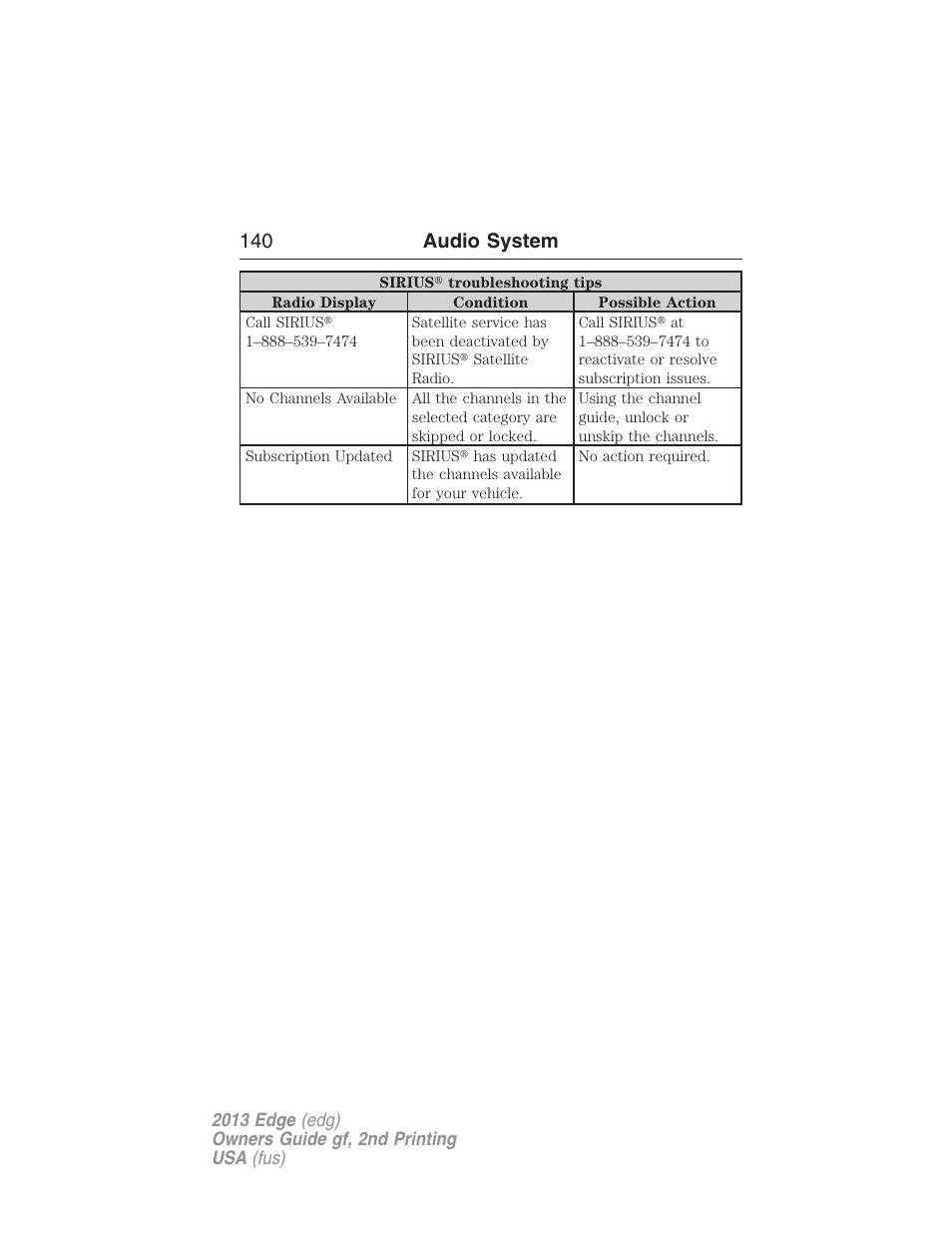 140 audio system | FORD 2013 Edge v.2 User Manual | Page 140 / 513