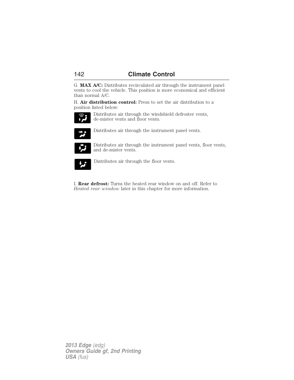 142 climate control | FORD 2013 Edge v.2 User Manual | Page 142 / 513