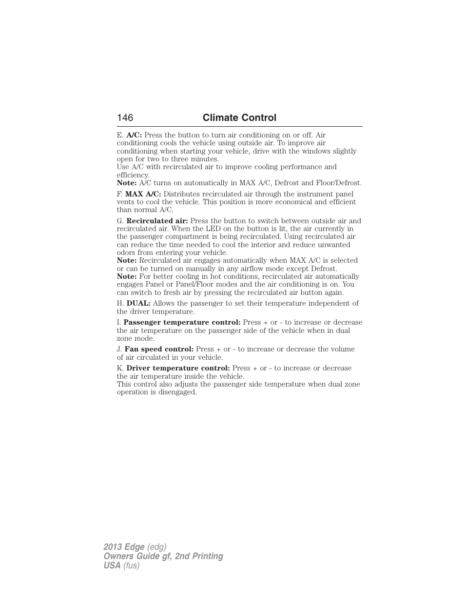 146 climate control | FORD 2013 Edge v.2 User Manual | Page 146 / 513