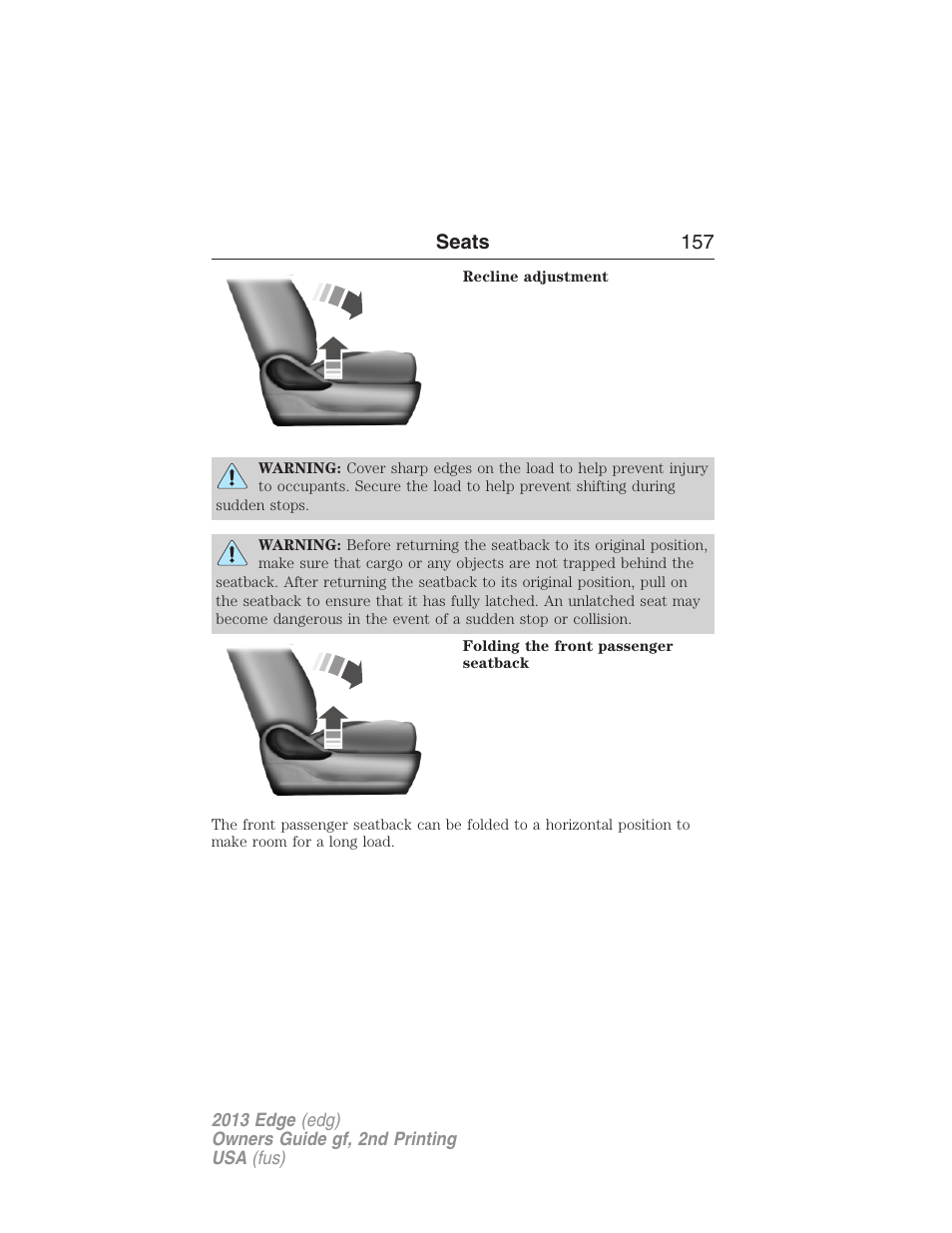 Seats 157 | FORD 2013 Edge v.2 User Manual | Page 157 / 513