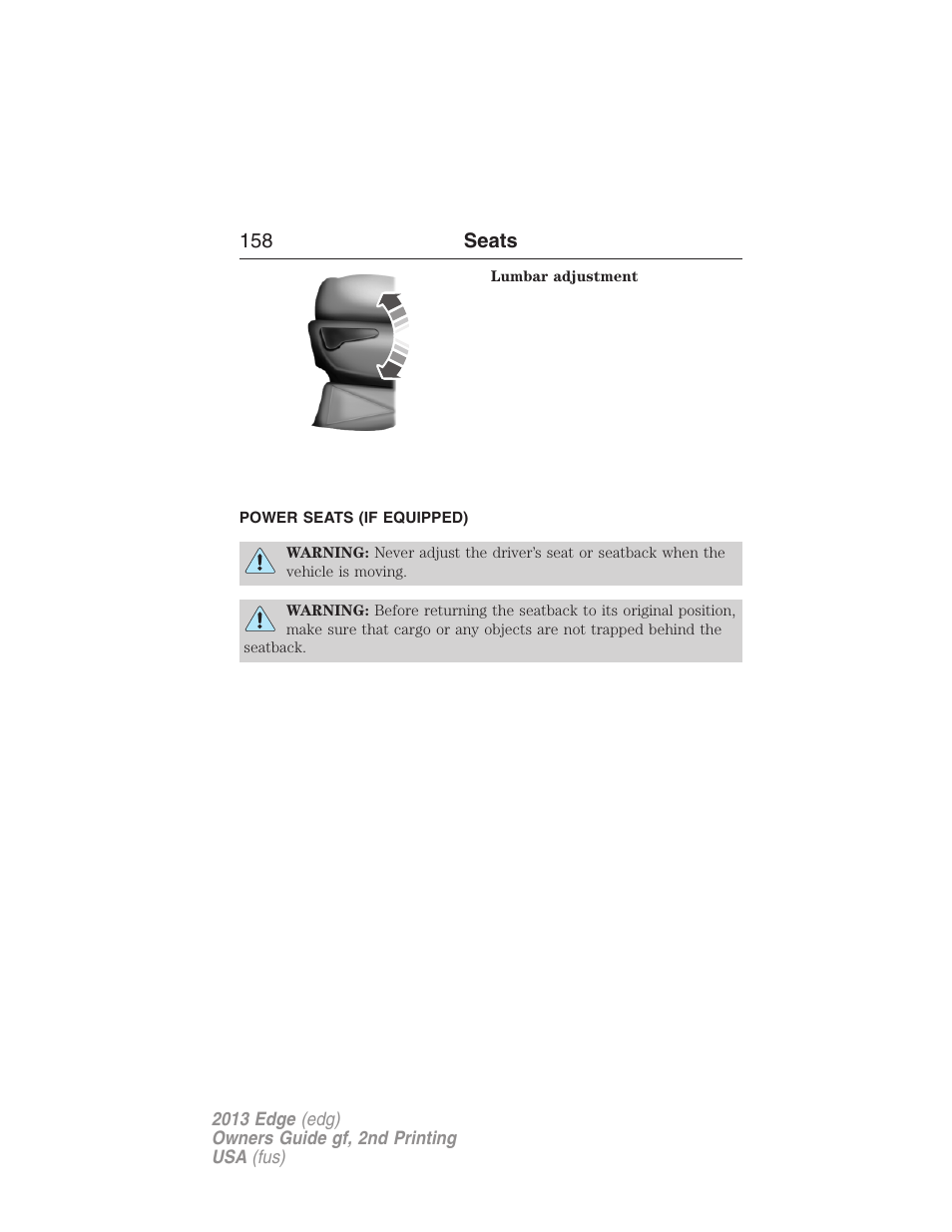 Power seats (if equipped), Power seats | FORD 2013 Edge v.2 User Manual | Page 158 / 513