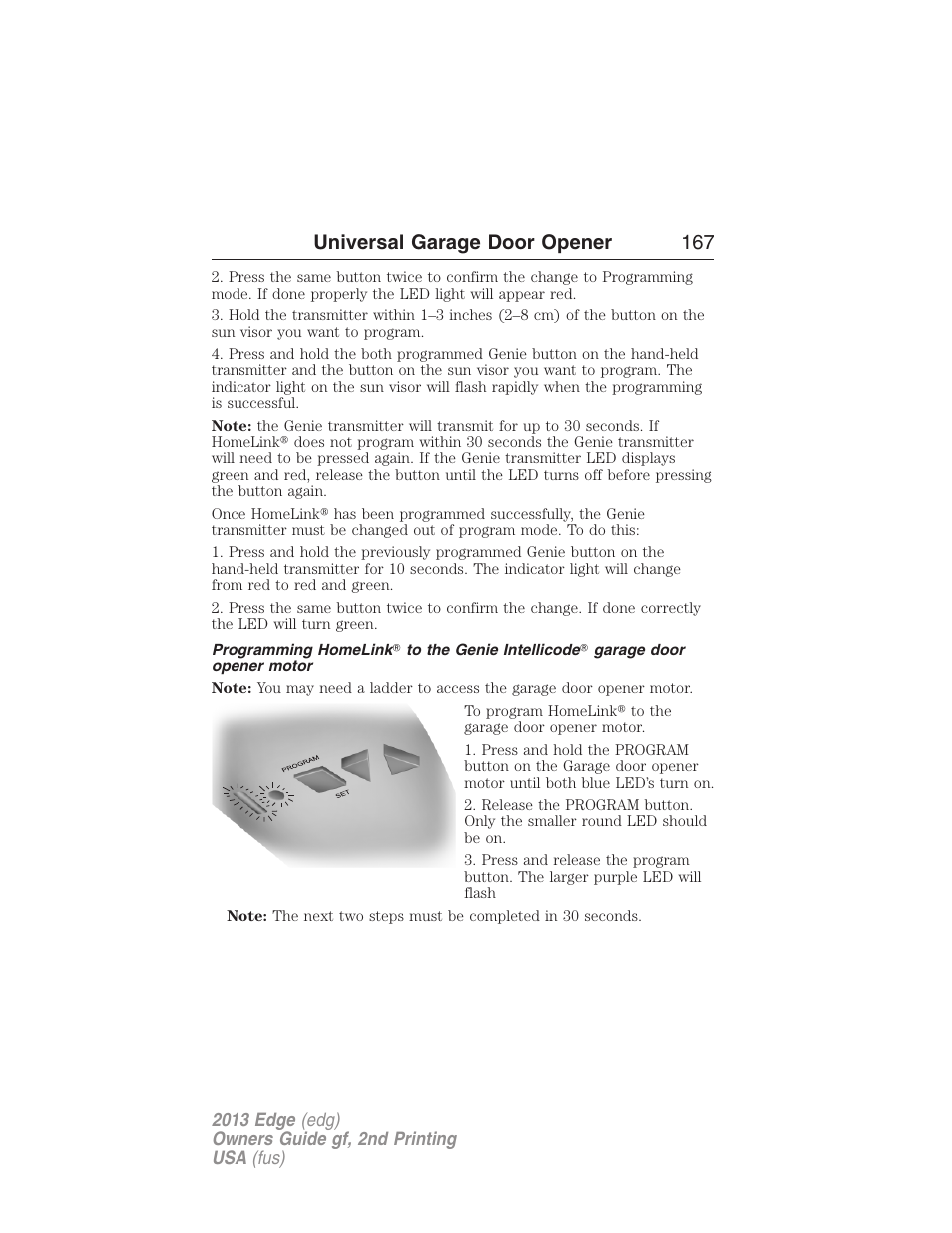 Universal garage door opener 167 | FORD 2013 Edge v.2 User Manual | Page 167 / 513