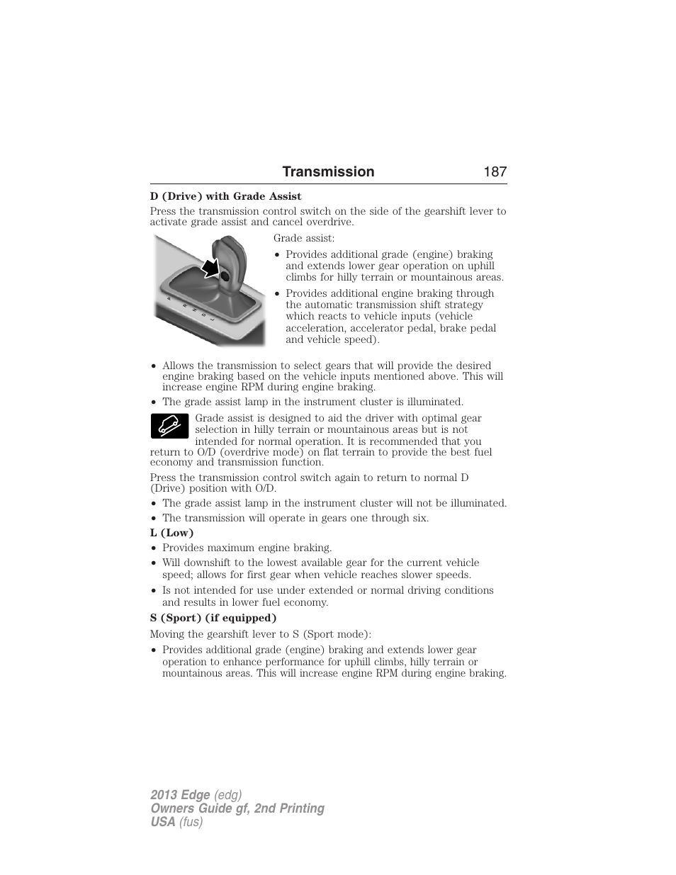 Transmission 187 | FORD 2013 Edge v.2 User Manual | Page 187 / 513