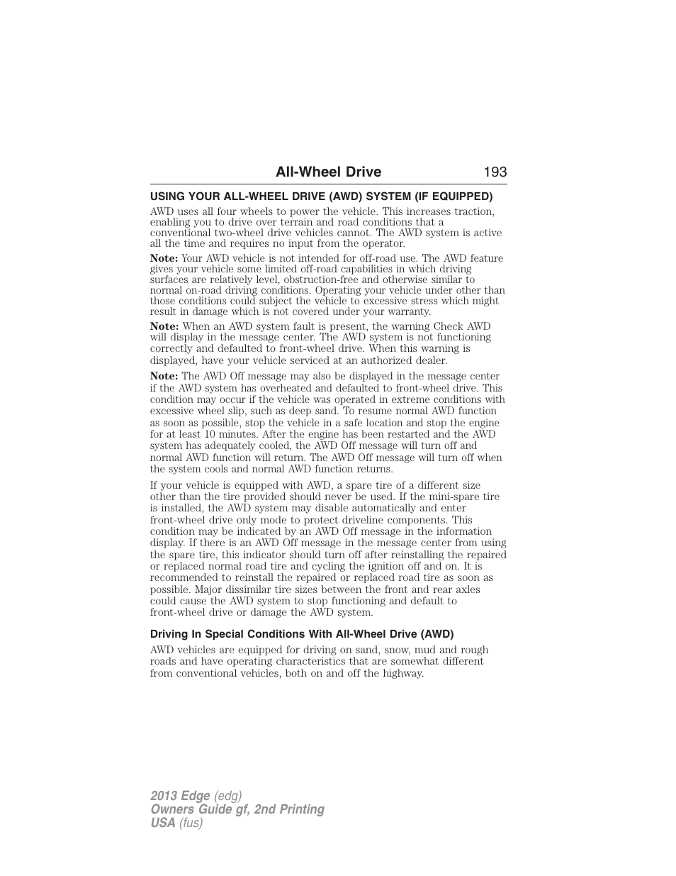 All-wheel drive, All wheel drive, All-wheel drive 193 | FORD 2013 Edge v.2 User Manual | Page 193 / 513