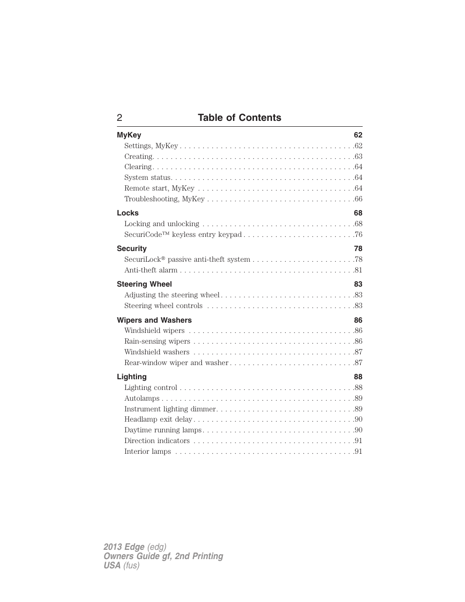 2table of contents | FORD 2013 Edge v.2 User Manual | Page 2 / 513
