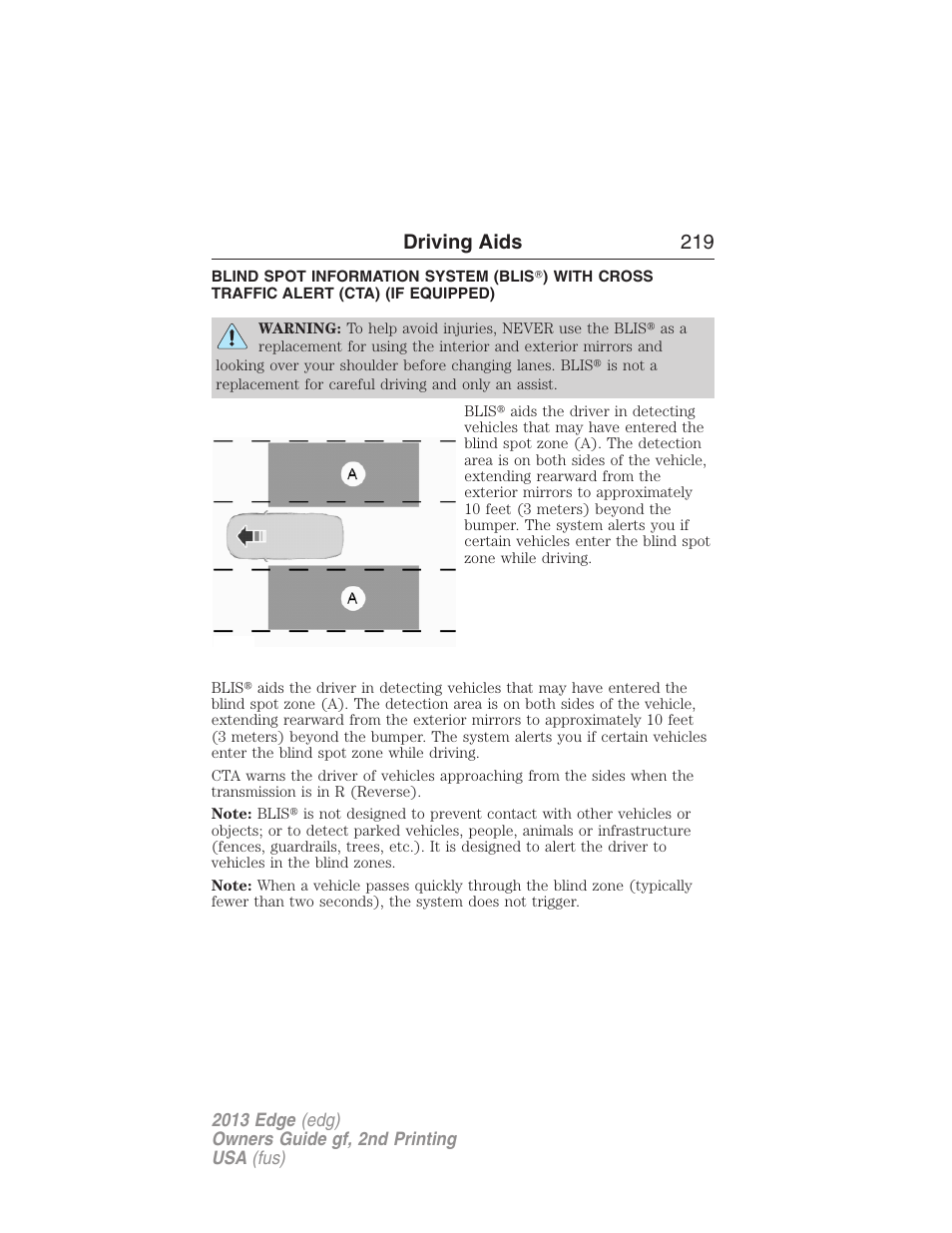 Driving aids, Driving aids 219 | FORD 2013 Edge v.2 User Manual | Page 219 / 513