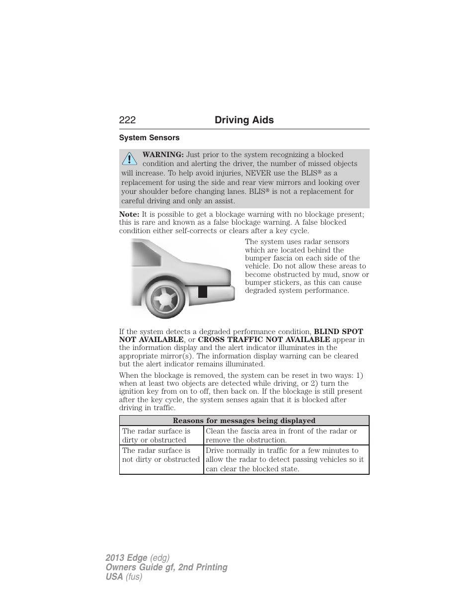 System sensors, 222 driving aids | FORD 2013 Edge v.2 User Manual | Page 222 / 513