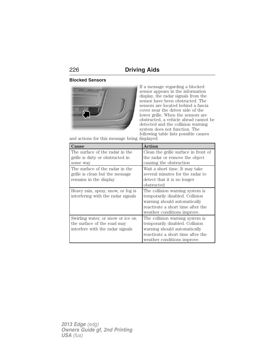 Blocked sensors, 226 driving aids | FORD 2013 Edge v.2 User Manual | Page 226 / 513