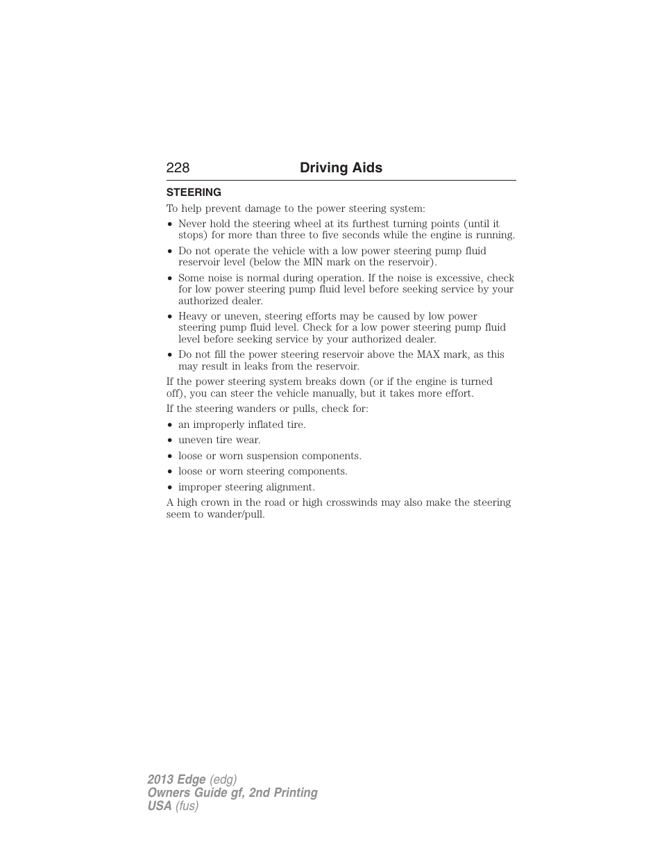 Steering, 228 driving aids | FORD 2013 Edge v.2 User Manual | Page 228 / 513
