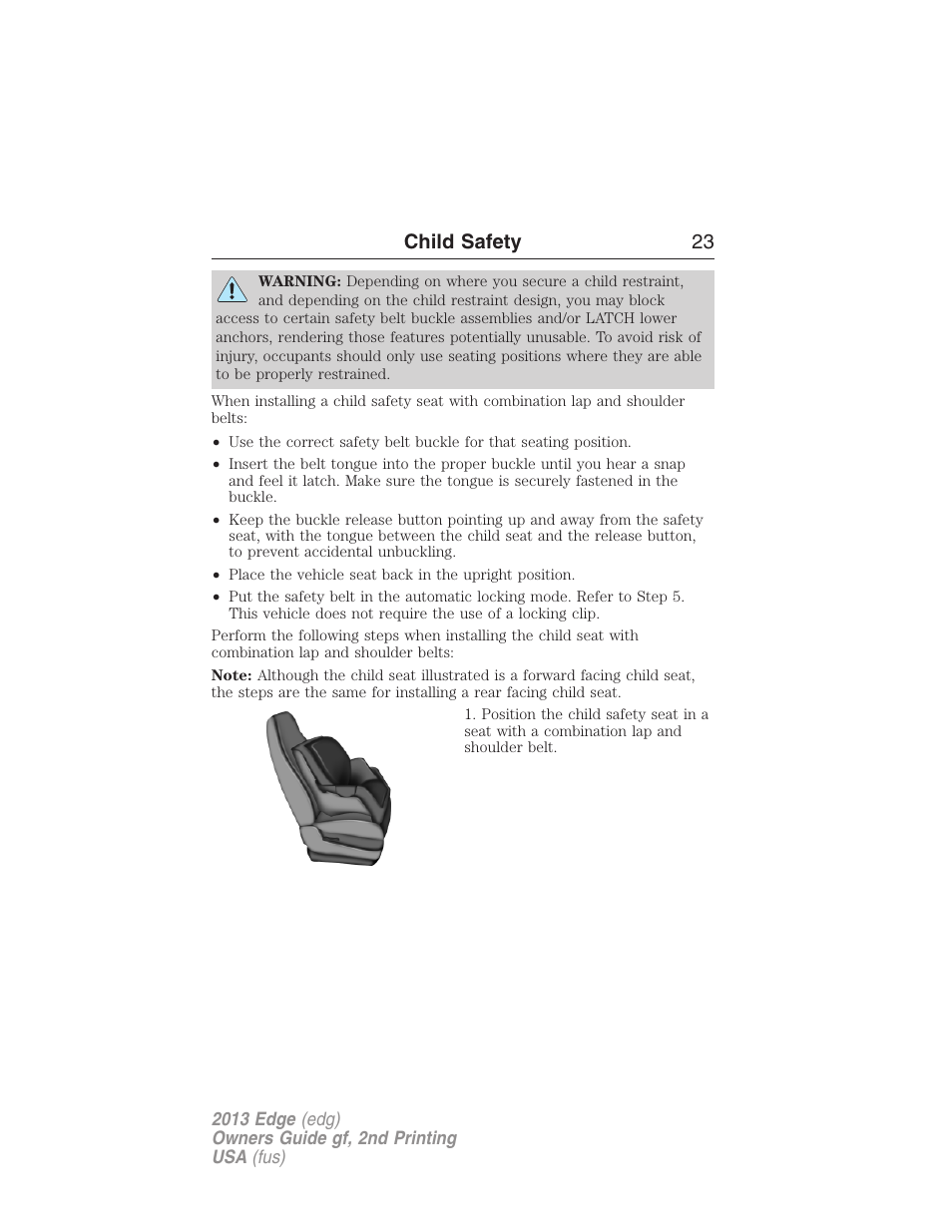 Child safety 23 | FORD 2013 Edge v.2 User Manual | Page 23 / 513