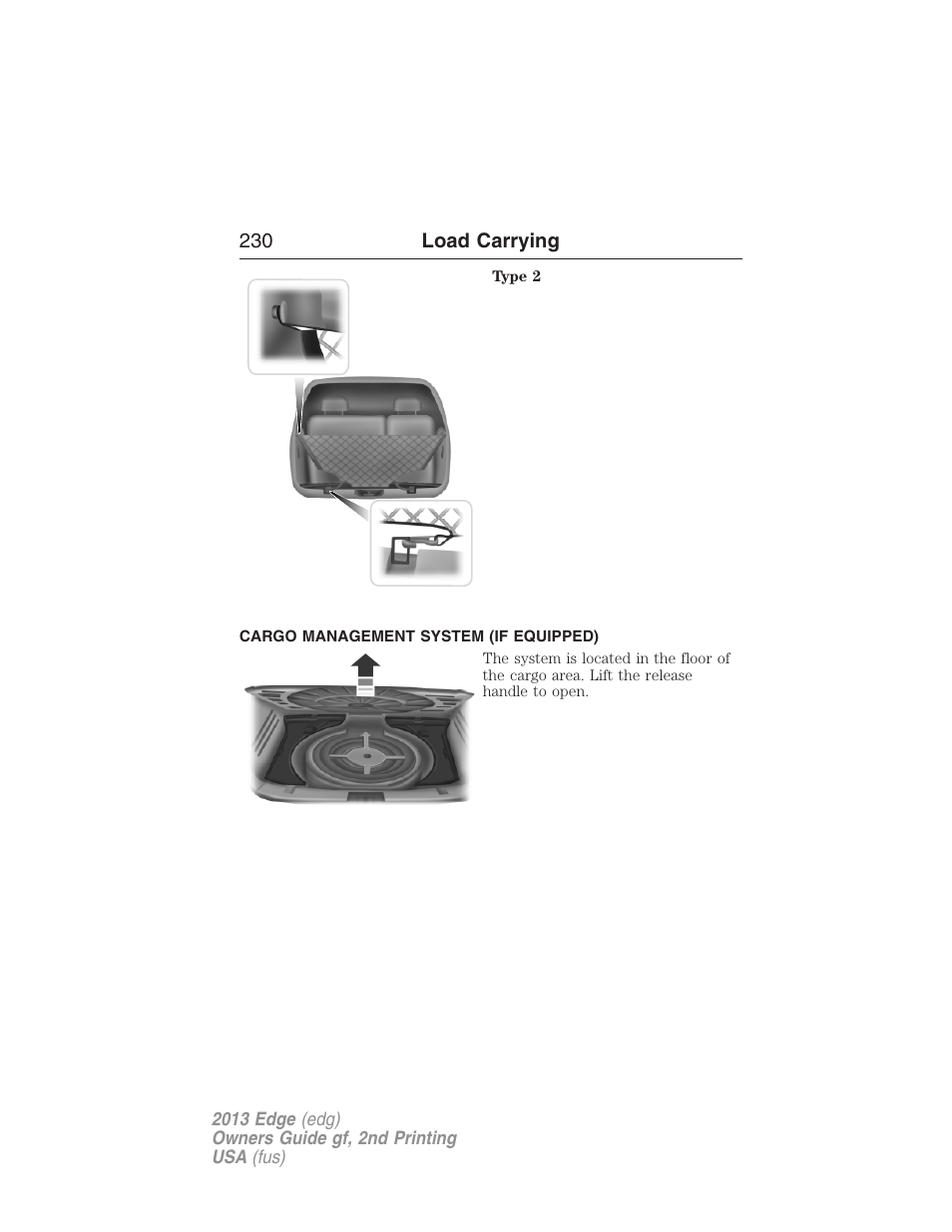 Cargo management system (if equipped) | FORD 2013 Edge v.2 User Manual | Page 230 / 513