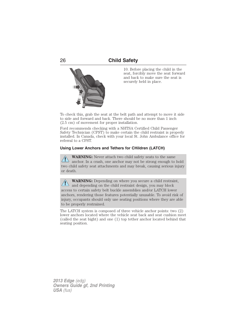 26 child safety | FORD 2013 Edge v.2 User Manual | Page 26 / 513