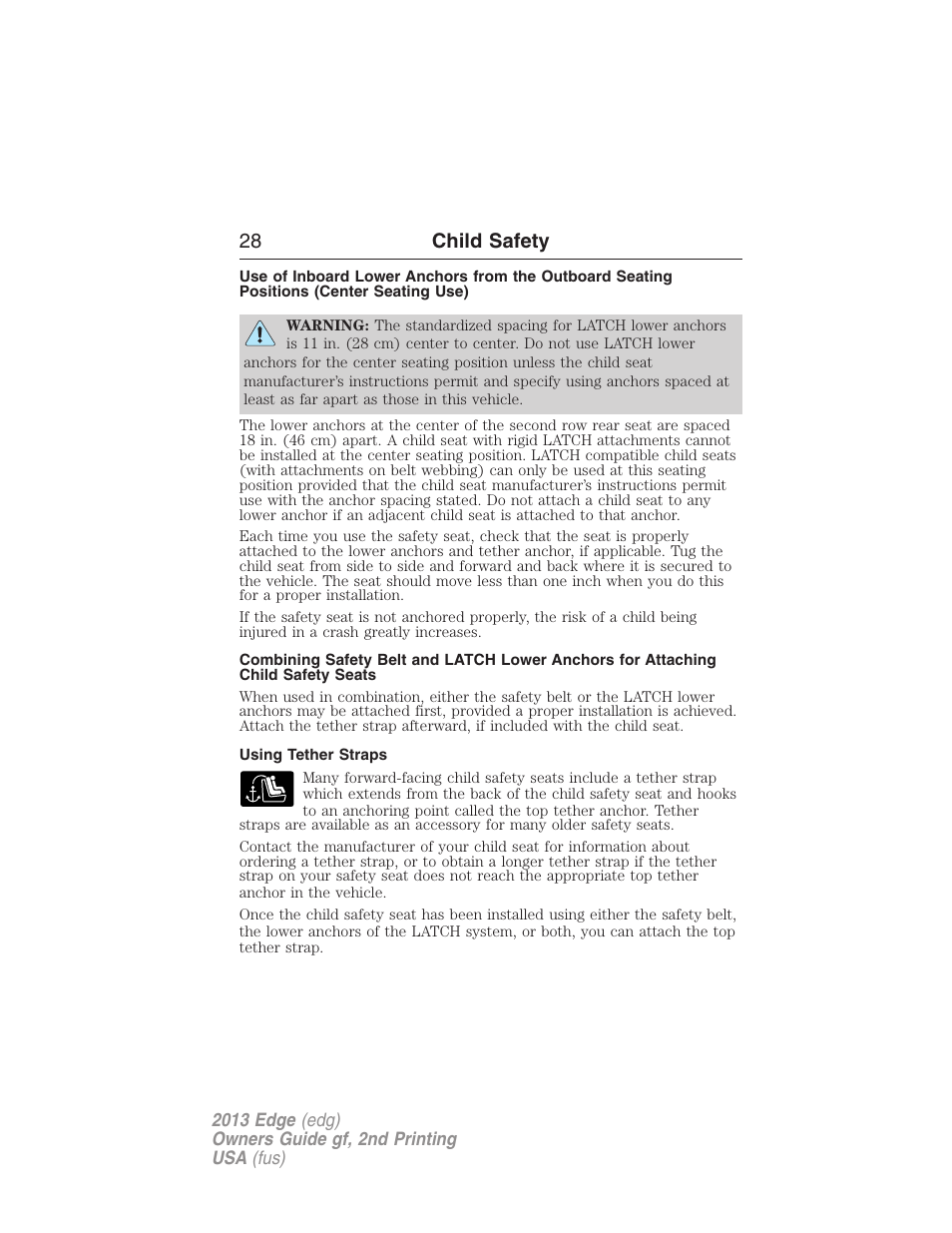 Using tether straps, 28 child safety | FORD 2013 Edge v.2 User Manual | Page 28 / 513