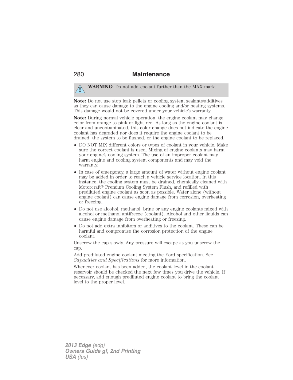 280 maintenance | FORD 2013 Edge v.2 User Manual | Page 280 / 513