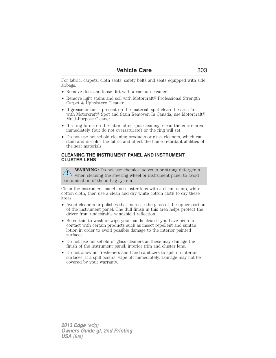 Vehicle care 303 | FORD 2013 Edge v.2 User Manual | Page 303 / 513