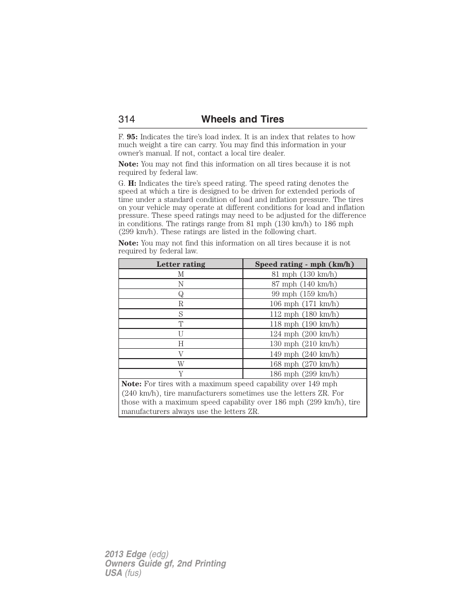 314 wheels and tires | FORD 2013 Edge v.2 User Manual | Page 314 / 513