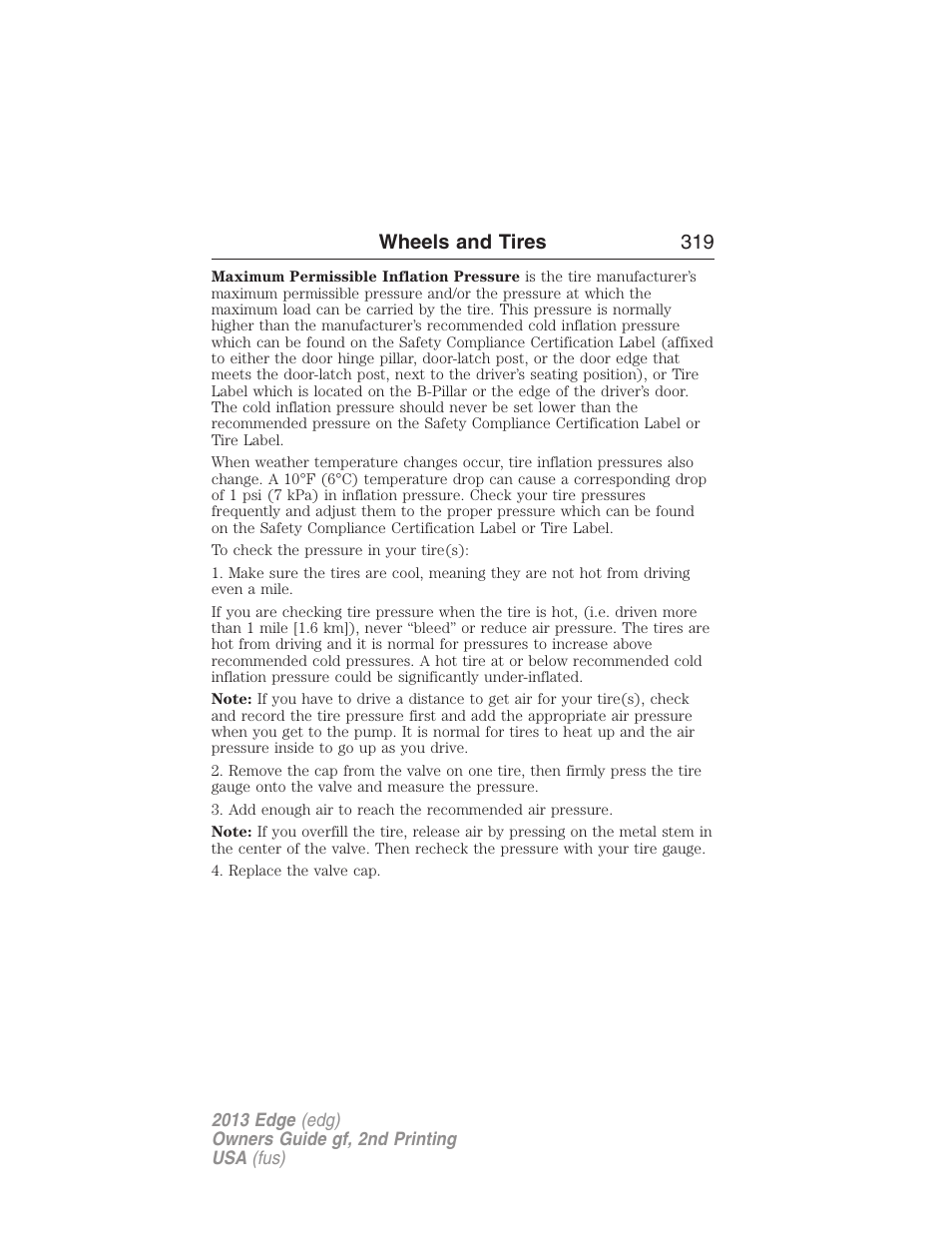 Wheels and tires 319 | FORD 2013 Edge v.2 User Manual | Page 319 / 513