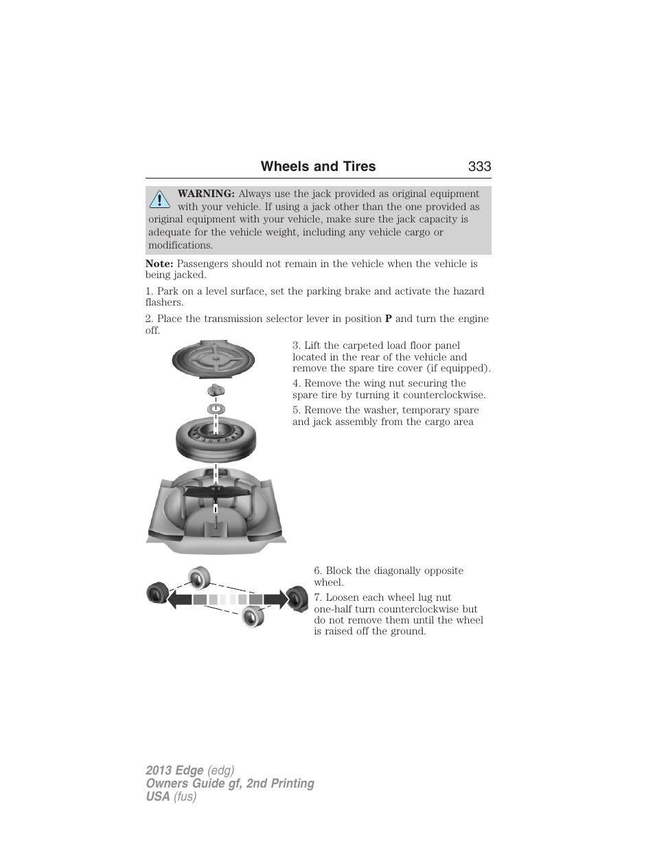 Wheels and tires 333 | FORD 2013 Edge v.2 User Manual | Page 333 / 513