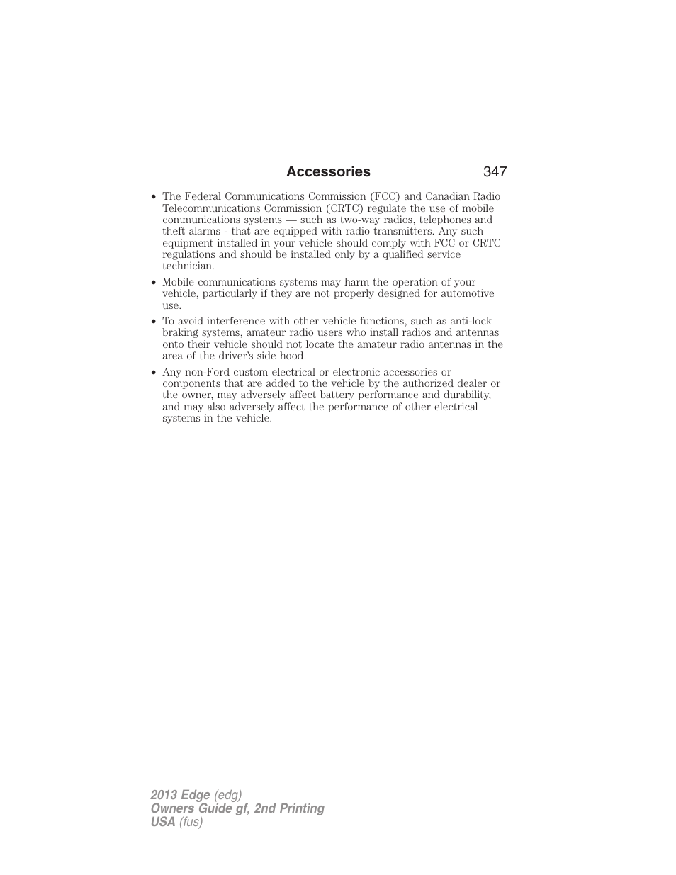 Accessories 347 | FORD 2013 Edge v.2 User Manual | Page 347 / 513