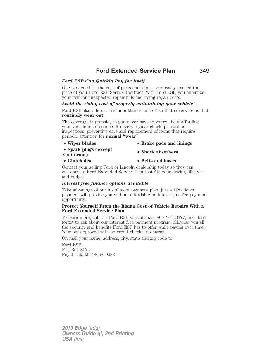 Ford extended service plan 349 | FORD 2013 Edge v.2 User Manual | Page 349 / 513